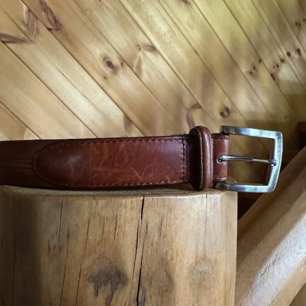 Cole Haan brown rustic stitch leather belt Size 34 Crafted in England